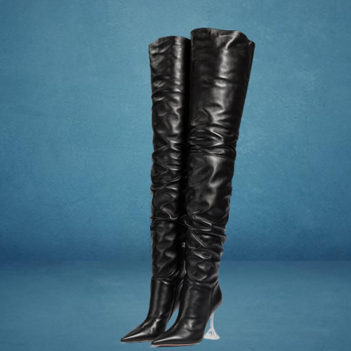 High Heels For Men | Thigh-High Leather Boots With Clear Heel