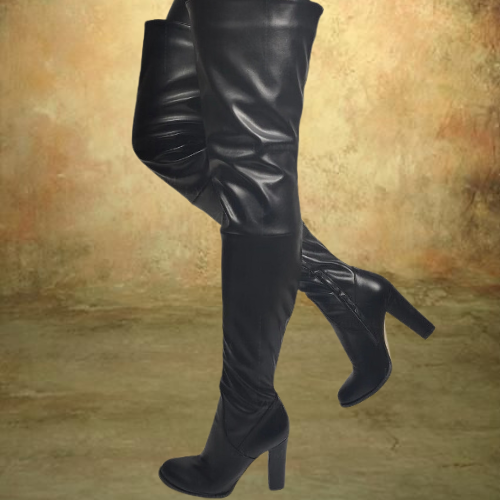 Leather High Heel Boots For Men | Knee-High Chunky Heels