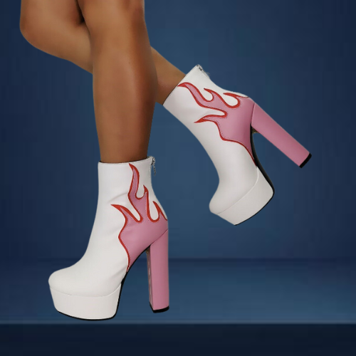 Men's Rockstar High Heel Platform Boots W/ Pink Heel