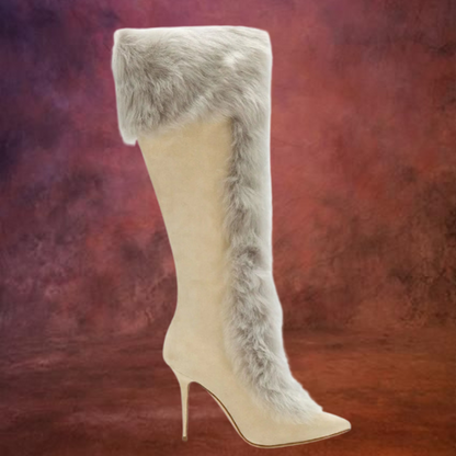 Luxurious Faux Suede and Fur Knee-High High Heels for Men: Stylish & Comfortable Boots