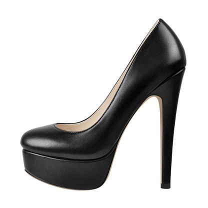 Black high-heeled shoe with 'Matte' label on a white background