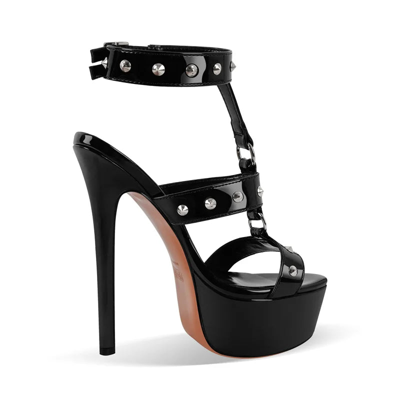 stiletto heels platform rhinestone buckles