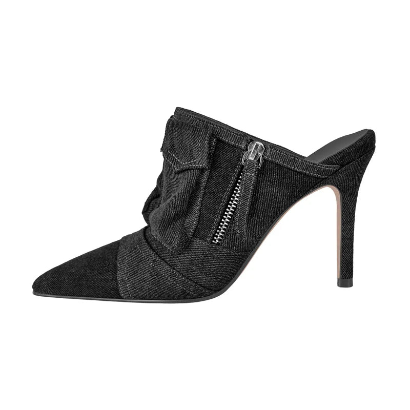 Denim Slip-On Mule Stiletto Sandals High Heels - Heelure™