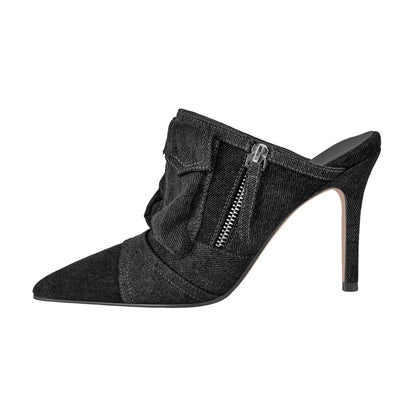 Denim Slip-On Mule Stiletto Sandals High Heels - Heelure™