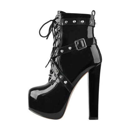 Patent Platform Lace-Up Ankle Boots High Heels - Heelure™