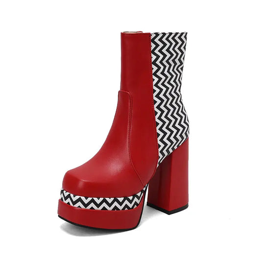 block heeled boots with pattern