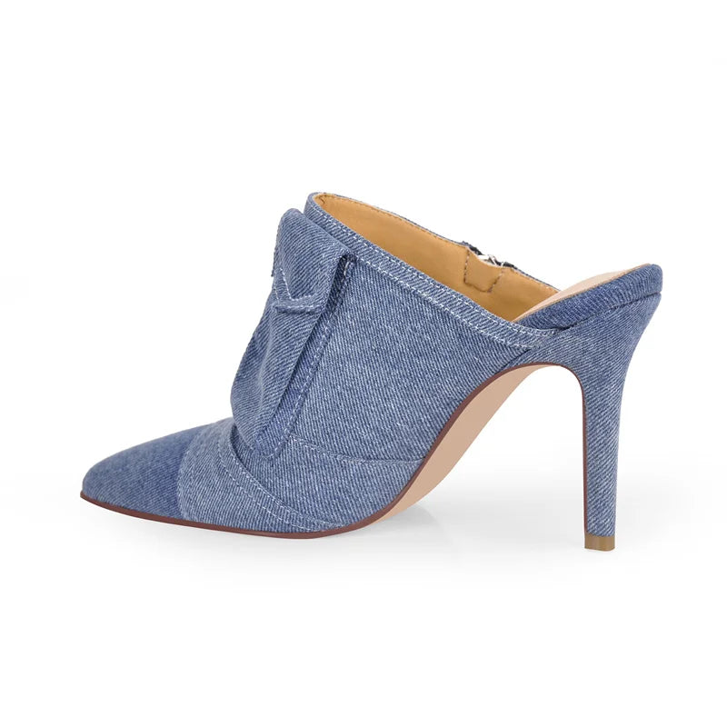 Denim Slip-On Mule Stiletto Sandals High Heels - Heelure™