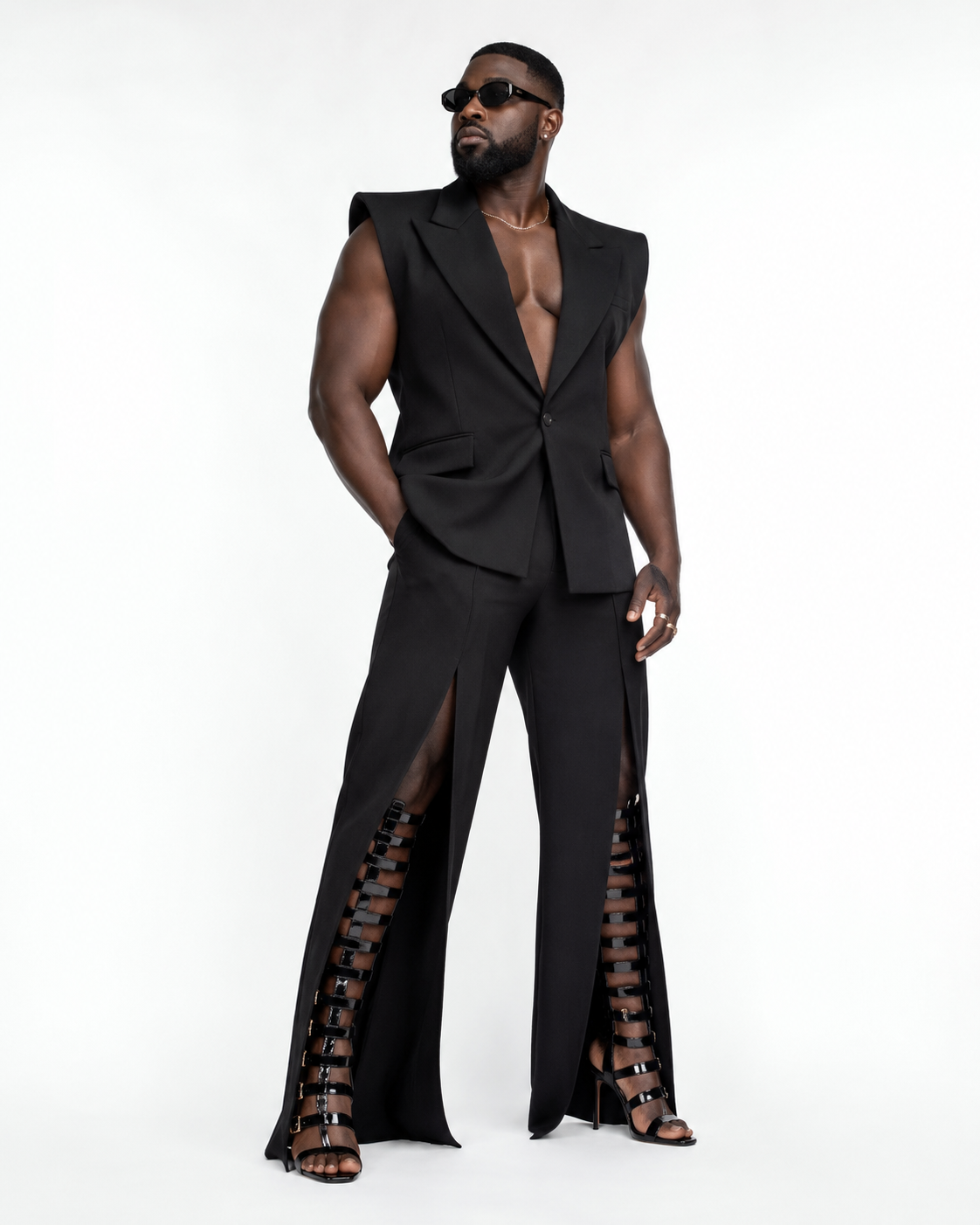 High-gloss Black Patent-look Buckle Stiletto Sandals - Heelure™