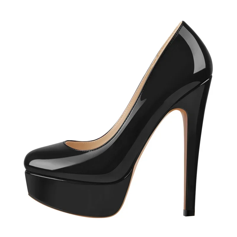 Black high-heeled shoe with 'Bright' label on a white background