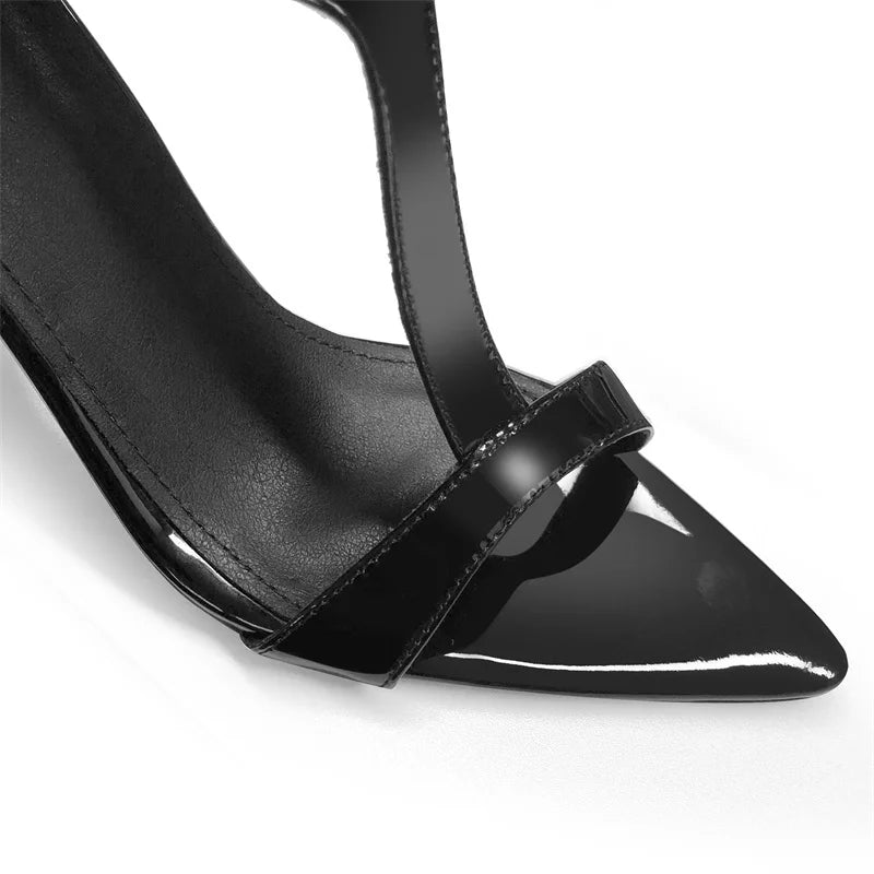High-gloss Black Patent-look Buckle Stiletto Sandals - Heelure™