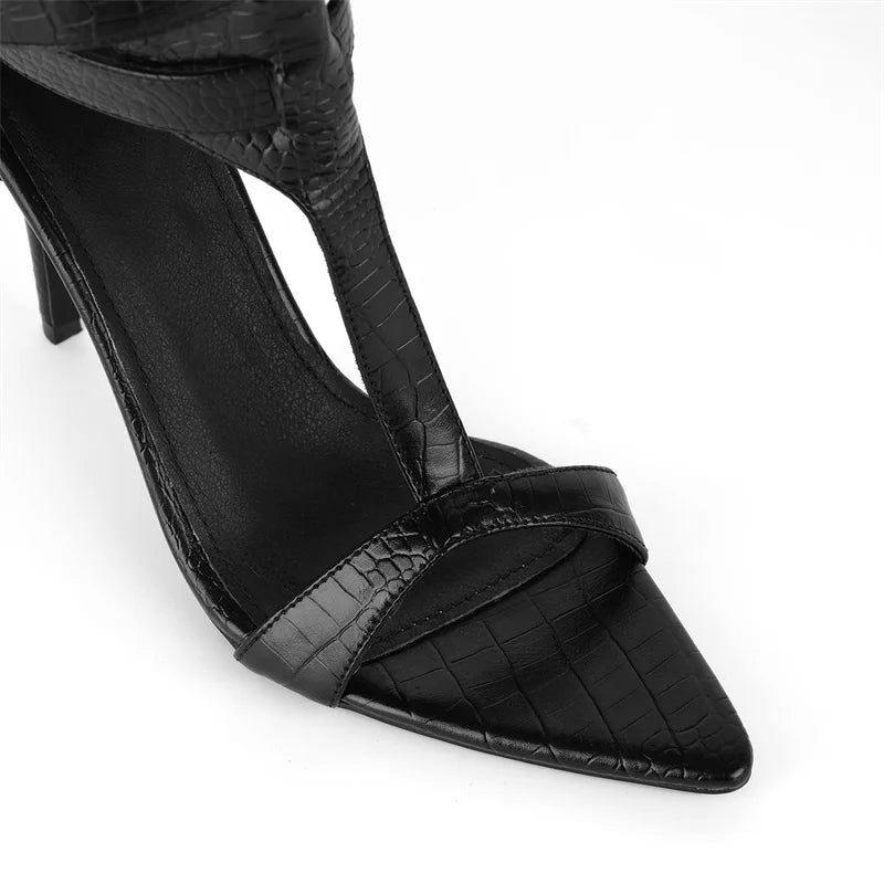 High-gloss Black Patent-look Buckle Stiletto Sandals - Heelure™