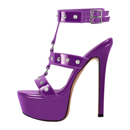 open toe stiletto sandal heels with buckles and straps
