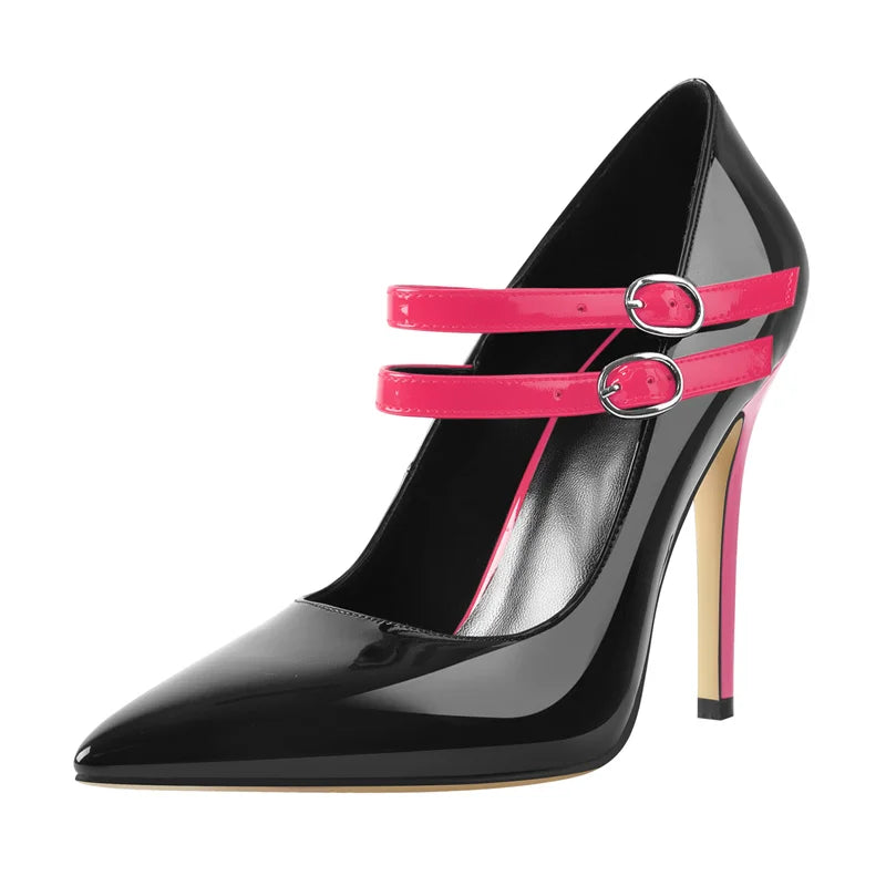 stiletto pumps red buckled