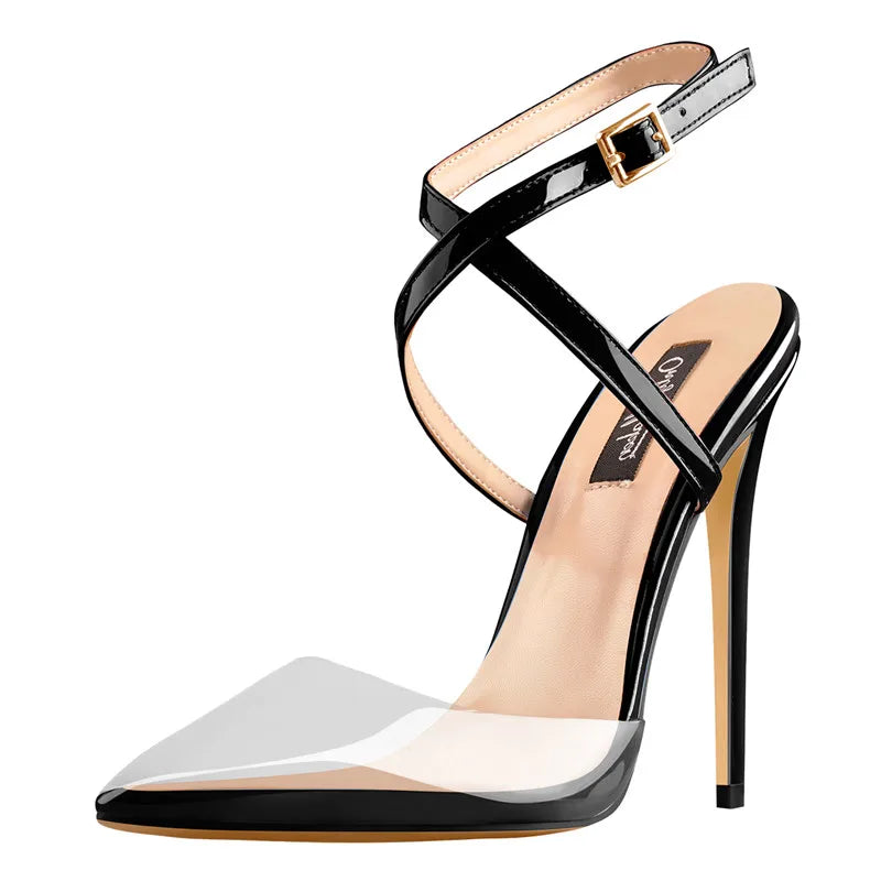 stiletto ankle strap heels see through