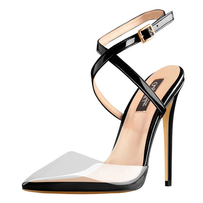 stiletto ankle strap heels see through