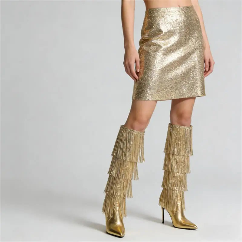 knee high boots with fringe