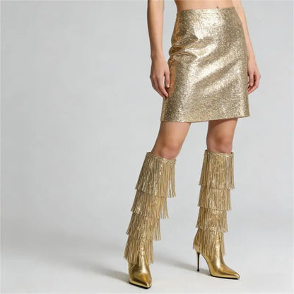knee high boots with fringe