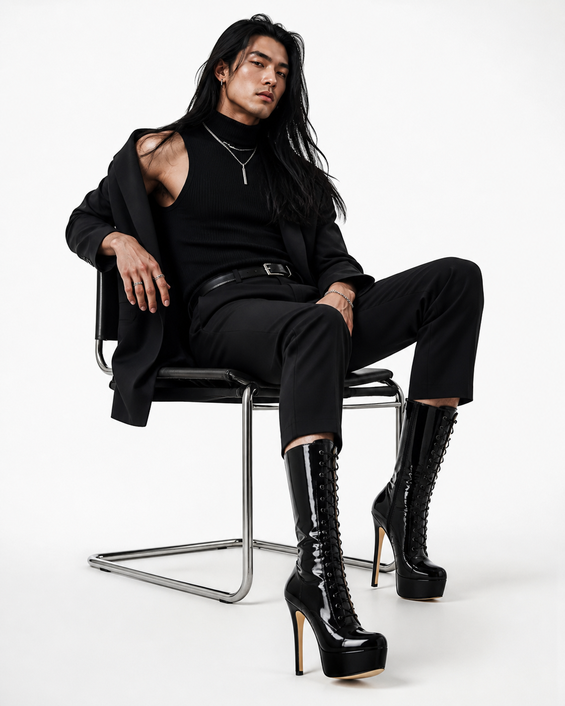 Noir Patent Knee-High Platform Stiletto Boots - Heelure™