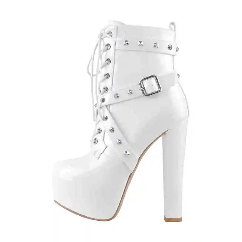 Patent Platform Lace-Up Ankle Boots High Heels - Heelure™