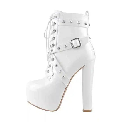 Patent Platform Lace-Up Ankle Boots High Heels - Heelure™