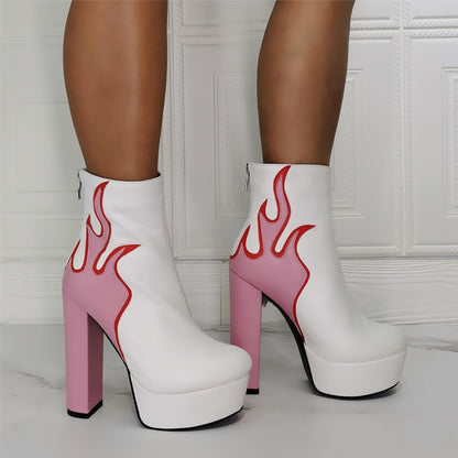 Men's Rockstar High Heel Platform Boots W/ Pink Heel