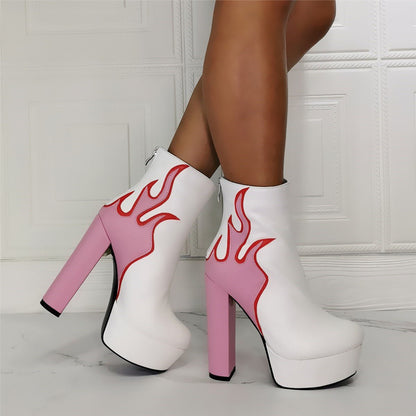 Men's Rockstar High Heel Platform Boots W/ Pink Heel